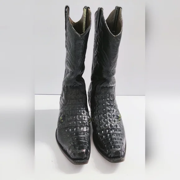 Max Men's Handcrafted Western Crocodile Leather Boots. Size 9.5 C. Pre-owned.
